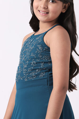 Teal Solid Flared Gown, Teal, image 6